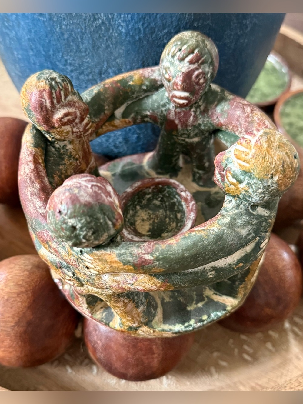 Vintage Circle of Friends Candle Holder Mexican TerraCotta Pottery Handmade Hand